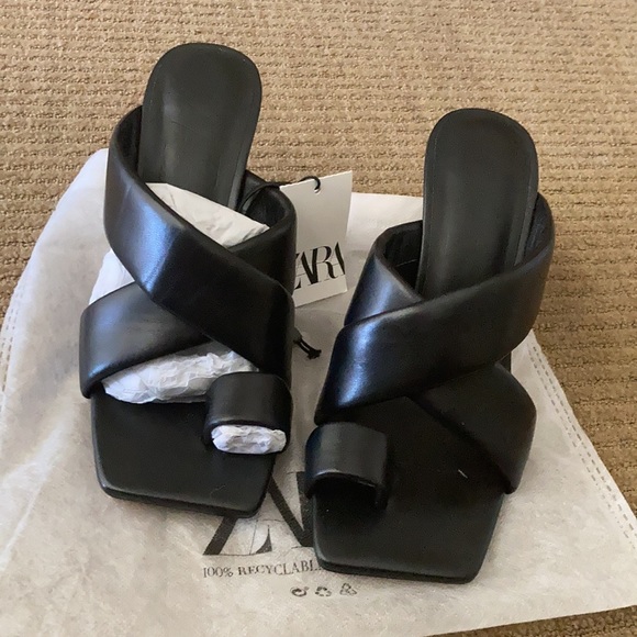 Zara Padded Heeled Leather Sandals NWT - Picture 15 of 15
